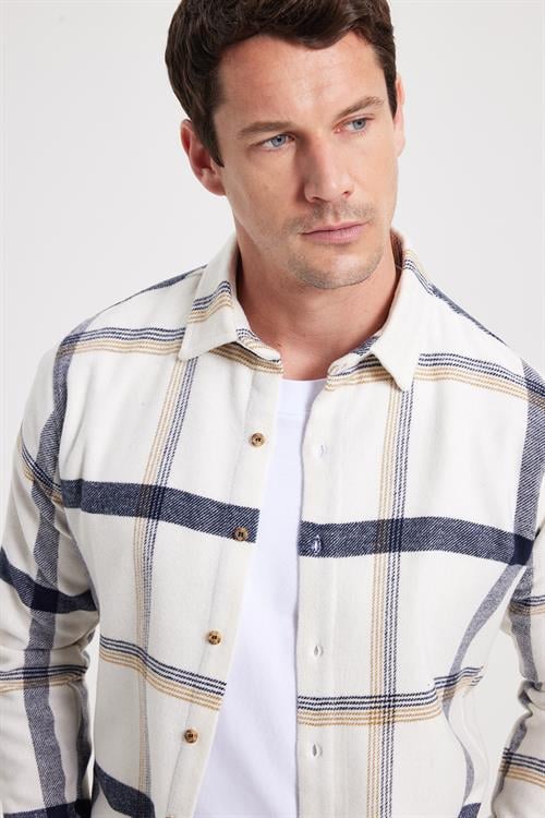 Erkek Slim Fit Dar Kesim Kareli Kışlık Oduncu Gömlek