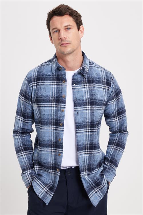 Erkek Slim Fit Dar Kesim Kareli Kışlık Oduncu Gömlek