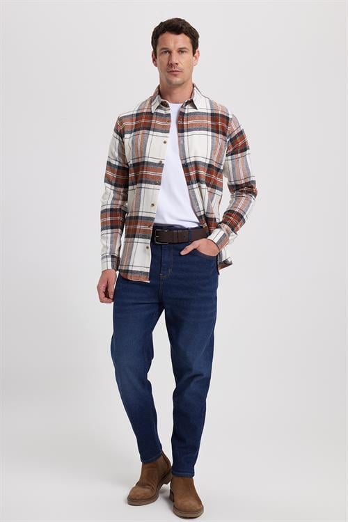 Erkek Slim Fit Dar Kesim Kareli Kışlık Oduncu Gömlek