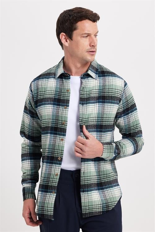 Erkek Slim Fit Dar Kesim Kareli Kışlık Oduncu Gömlek