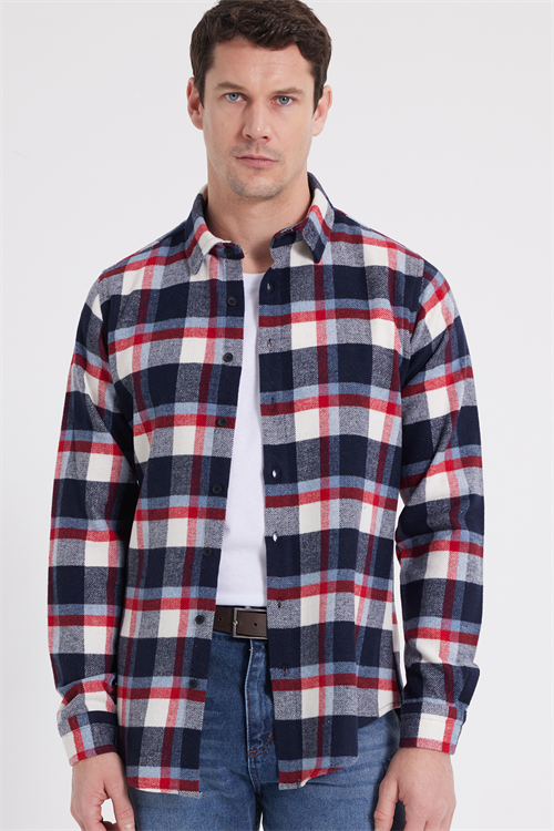 Erkek Slim Fit Dar Kesim Kareli Kışlık Oduncu Gömlek