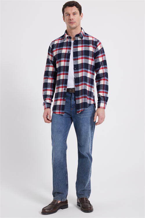 Erkek Slim Fit Dar Kesim Kareli Kışlık Oduncu Gömlek