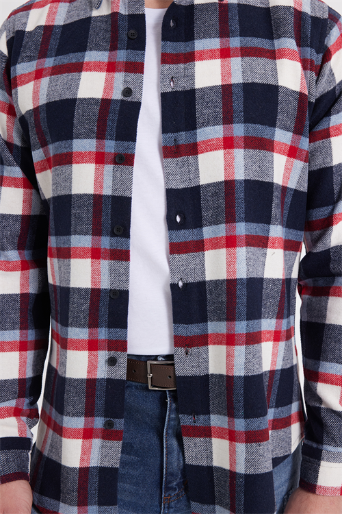 Erkek Slim Fit Dar Kesim Kareli Kışlık Oduncu Gömlek