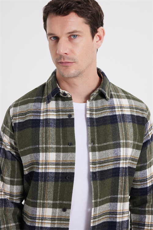 Erkek Slim Fit Dar Kesim Kareli Kışlık Oduncu Gömlek
