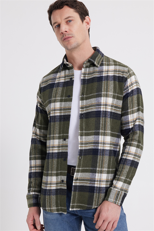 Erkek Slim Fit Dar Kesim Kareli Kışlık Oduncu Gömlek