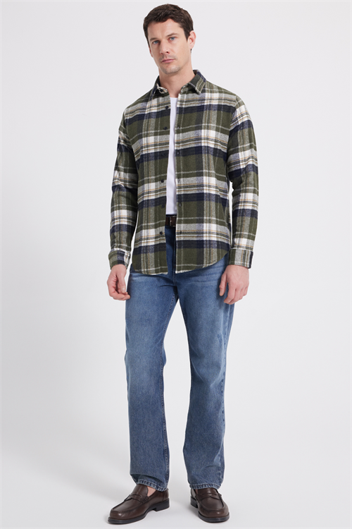Erkek Slim Fit Dar Kesim Kareli Kışlık Oduncu Gömlek