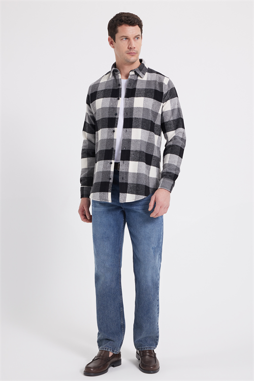 Erkek Slim Fit Dar Kesim Kareli Kışlık Oduncu Gömlek