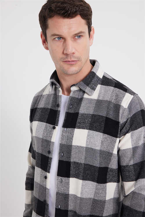 Erkek Slim Fit Dar Kesim Kareli Kışlık Oduncu Gömlek