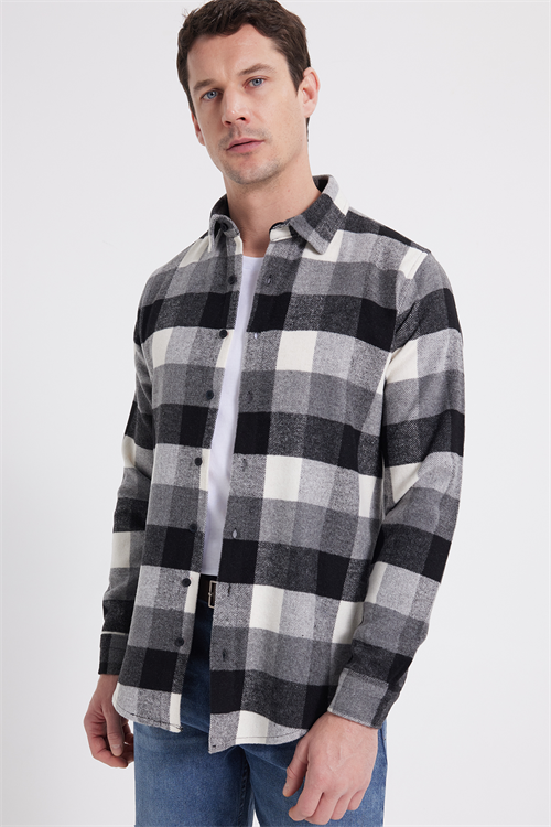 Erkek Slim Fit Dar Kesim Kareli Kışlık Oduncu Gömlek