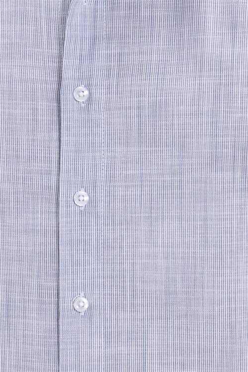 Erkek Slim Fit Dar Kesim %100 Pamuk Çizgili Uzun Kollu Keten Efektli Lacivert Gömlek