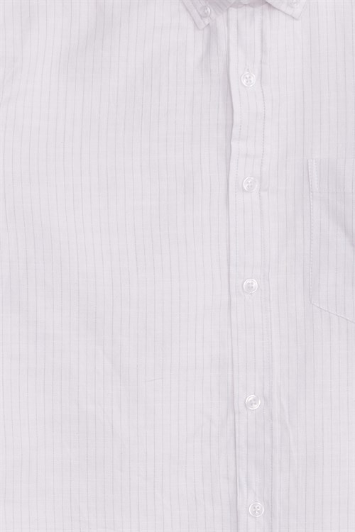 Erkek Slim Fit Dar Kesim %100 Pamuk Düğmeli Yaka Çizgili Uzun Kollu Cepli Keten Efektli Yeşil Gömlek