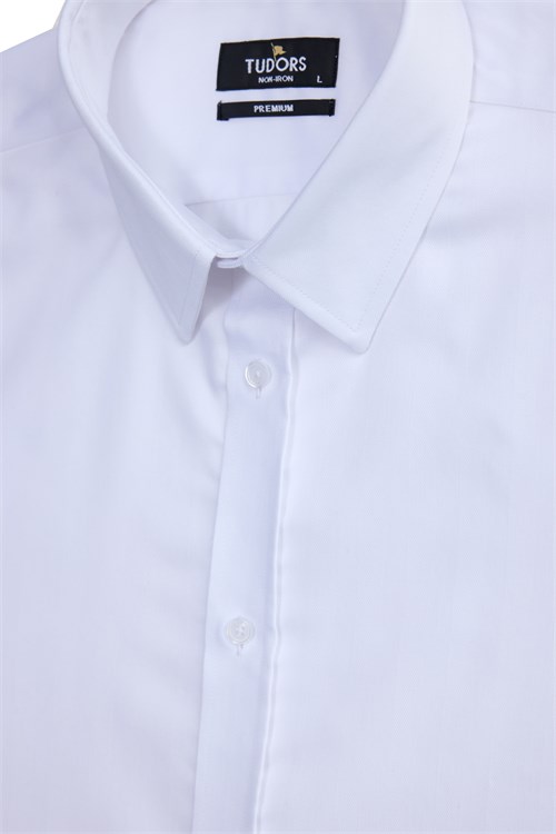 Erkek Slim Fit Non-Iron Ütü Gerektirmez %100 Pamuk Armürlü Beyaz Gömlek