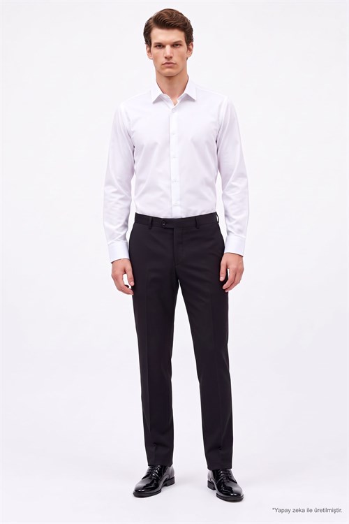 Erkek Slim Fit Non-Iron Ütü Gerektirmez %100 Pamuk Armürlü Beyaz Gömlek