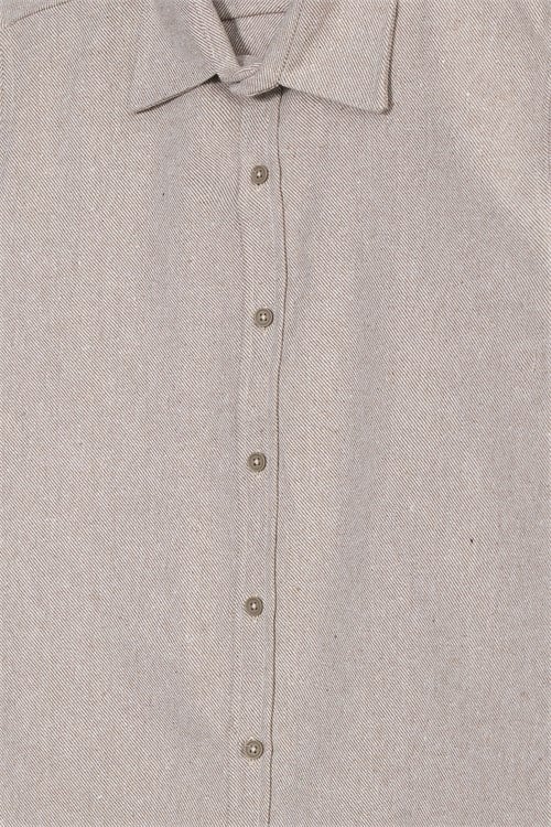 Erkek Slim Fit Dar Kesim Uzun Kollu Dokulu Kışlık Bej Gömlek