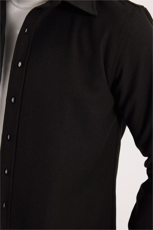 Erkek Slim Fit Dar Kesim Uzun Kollu Dokulu Kışlık Kahverengi Gömlek