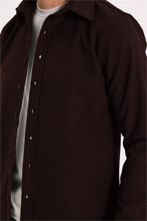 Erkek Slim Fit Dar Kesim Uzun Kollu Dokulu Kışlık Bordo Gömlek