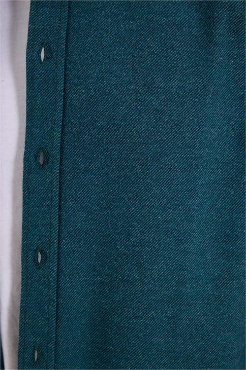 Erkek Slim Fit Dar Kesim Uzun Kollu Dokulu Kışlık Petrol Gömlek