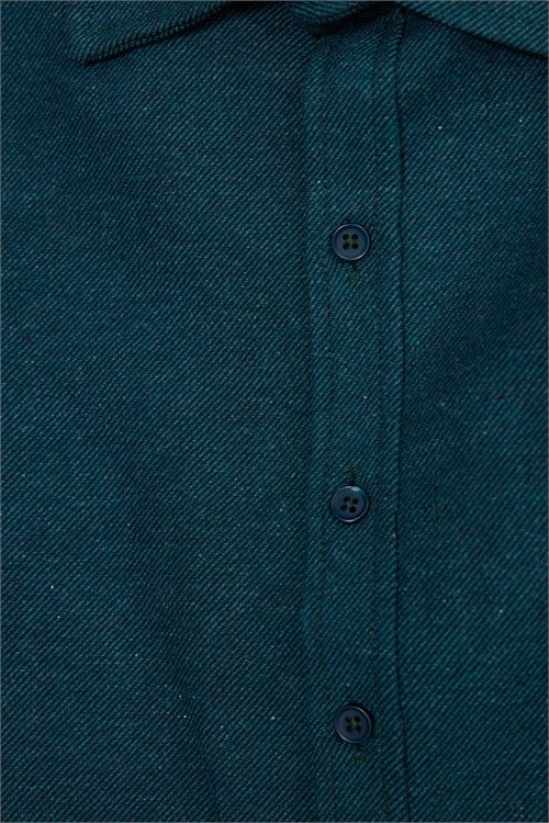 Erkek Slim Fit Dar Kesim Uzun Kollu Dokulu Kışlık Petrol Gömlek