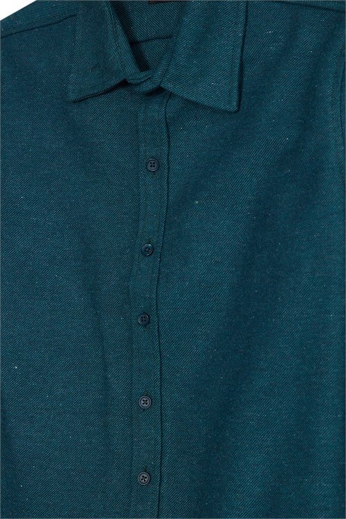 Erkek Slim Fit Dar Kesim Uzun Kollu Dokulu Kışlık Petrol Gömlek
