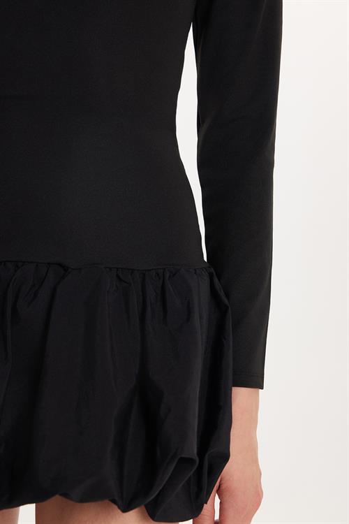 Kadın Slim Fit Dar Kesim Uzun Kollu Bisiklet Yaka Mini Siyah Elbise