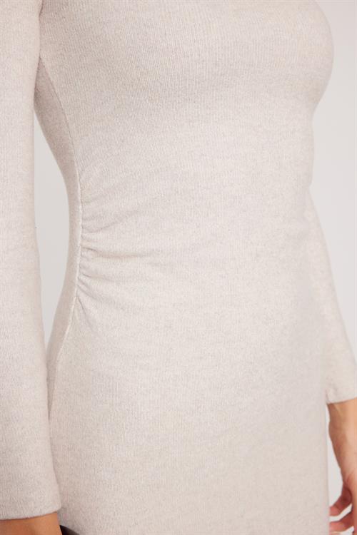 Kadın Slim Fit Dar Kesim Bisiklet Yaka Bej Elbise