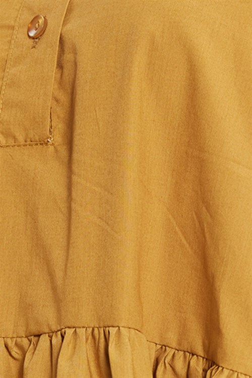 Kadın Slim Fit Dar Kesim %100 Pamuk Midi Boy Kısa Kol Cepli Yazlık Taba Elbise 