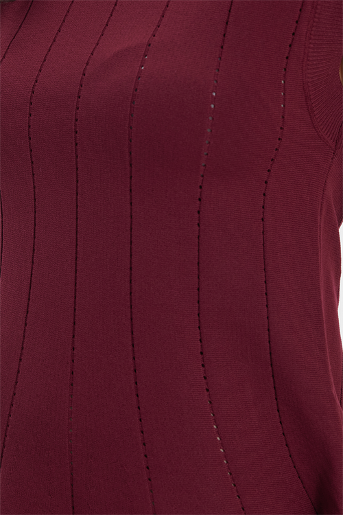 Kadın Standart Fit Normal Kesim Kolsuz Bisiklet Yaka Bordo Triko Elbise