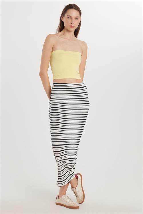 Kadın Slim Fit Viskon Çizgili Normal Bel Etek