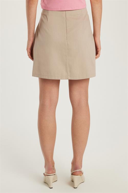 Kadın Slim Fit Dar Kesim %100 Pamuk Mini Bej Etek