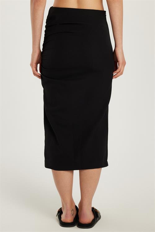 Kadın Slim Fit Dar Kesim Fermuarlı Yırtmaçlı Siyah Etek