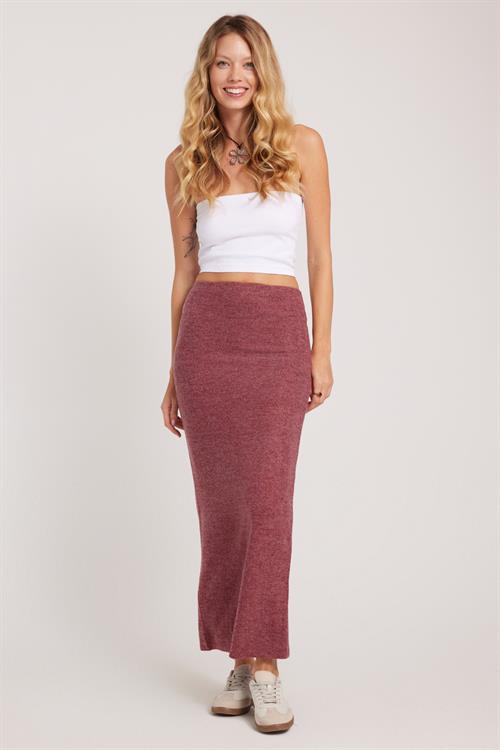 Kadın Slim Fit Dar Kesim Yırtmaçlı Bordo Etek