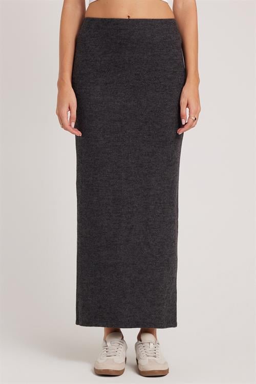 Kadın Slim Fit Dar Kesim Yırtmaçlı Antrasit Etek