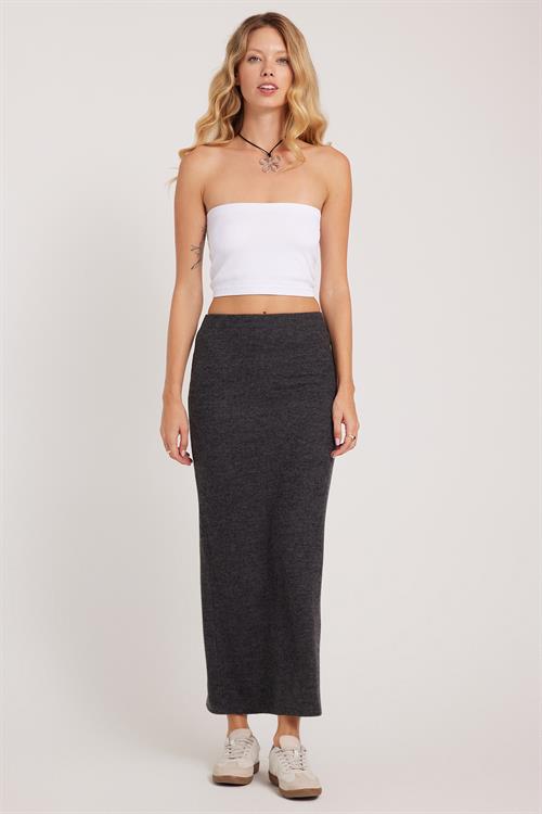 Kadın Slim Fit Dar Kesim Yırtmaçlı Antrasit Etek