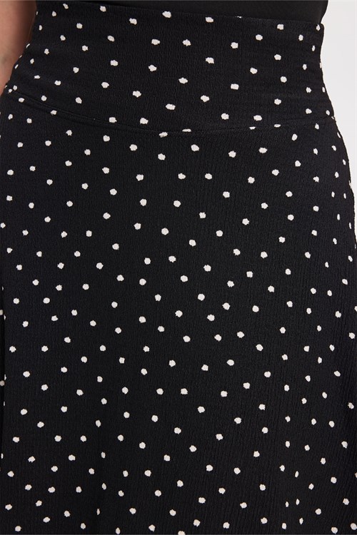 Kadın Slim Fit Dar Kesim Yüksek Bel Puantiyeli Pamuklu Siyah Etek 