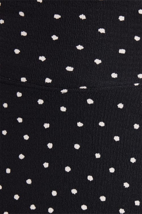 Kadın Slim Fit Dar Kesim Yüksek Bel Puantiyeli Pamuklu Siyah Etek 