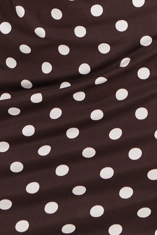 Kadın Slim Fit Dar Kesim Puantiyeli Dantel Detaylı Asimetrik Kahverengi Etek