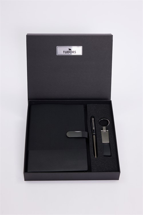 Premium Metal Kalem Metal Anahtarlık Termo Deri Kapak 14,5 x 21cm Defter 224 Sayfa Kutulu Hediyelik