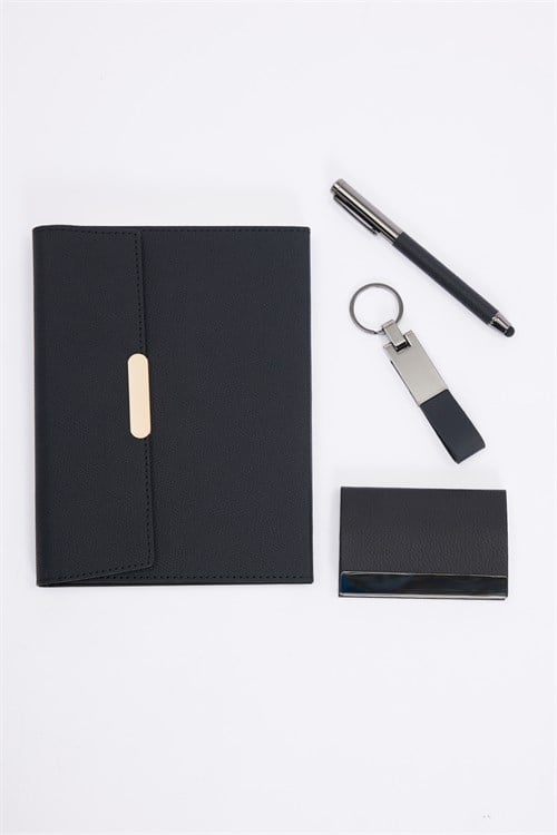 Premium Termo Deri Kapak Defter Derili Touch Pen Kalem Derili Kartlık Derili Metal Anahtarlık Set