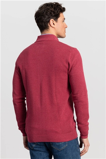 Erkek Standart Fit Normal Kesim Desenli Yarım Balıkçı Yaka Fermuarlı Bordo Hırka
