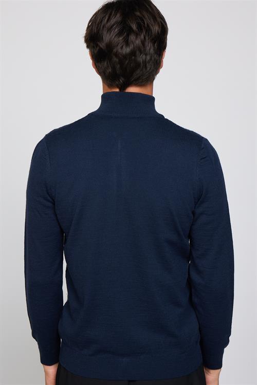 Slim Fit Desenli Dik Yaka Fermuarlı Lacivert Erkek Hırka