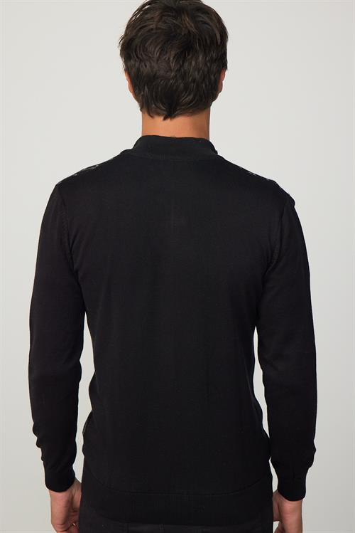 Erkek Slim Fit Dar Kesim Yarım Balıkçı Yaka Fermuarlı Önü Desenli Hırka