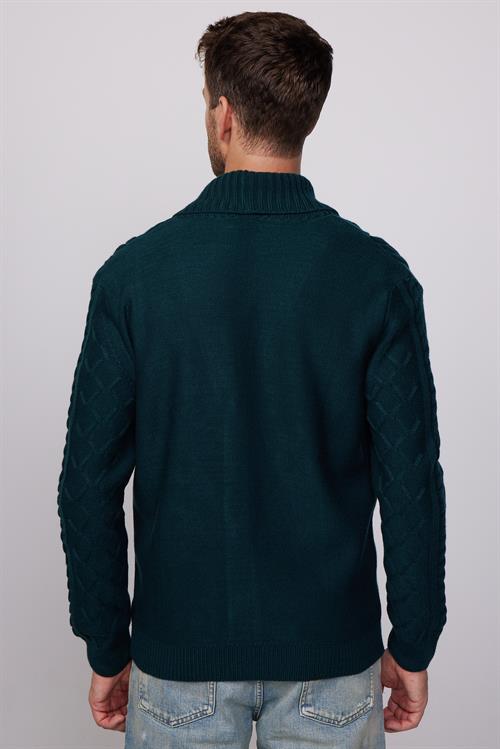 Erkek Slim Fit Dar Kesim Desenli Yumuşak Dokulu Düğmeli Yeşil Hırka