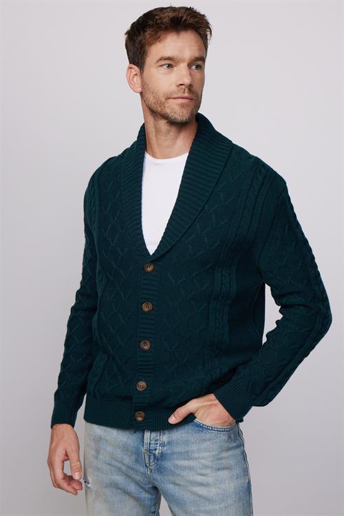 Erkek Slim Fit Dar Kesim Desenli Yumuşak Dokulu Düğmeli Yeşil Hırka