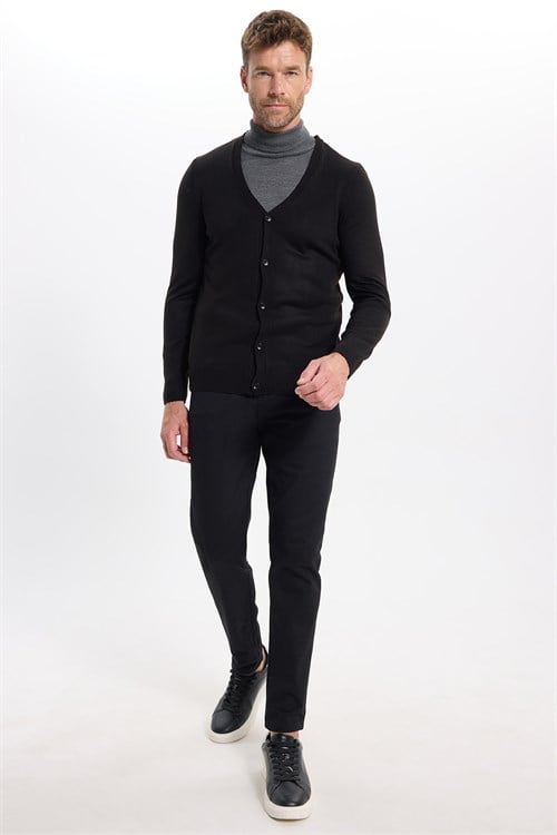Slim Fit Dar Kesim Düğmeli Düz Tüylenmeyen Yumuşak Dokulu Erkek Hırka