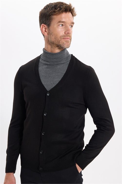 Slim Fit Dar Kesim Düğmeli Düz Tüylenmeyen Yumuşak Dokulu Erkek Hırka