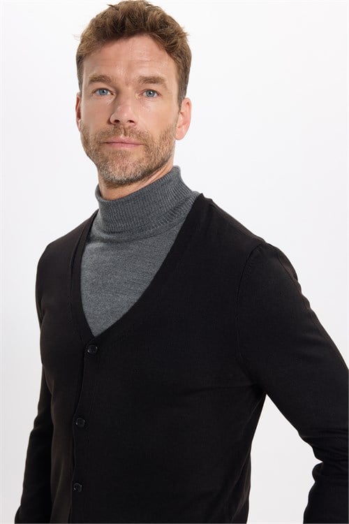 Slim Fit Dar Kesim Düğmeli Düz Tüylenmeyen Yumuşak Dokulu Erkek Hırka