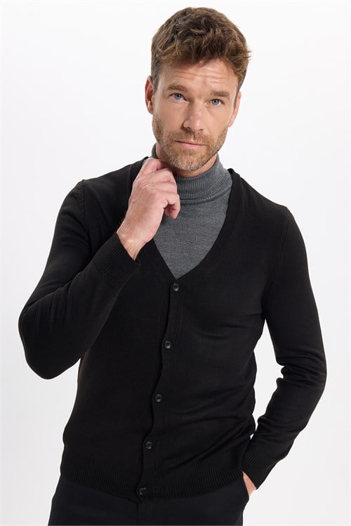 Slim Fit Dar Kesim Düğmeli Düz Tüylenmeyen Yumuşak Dokulu Erkek Hırka