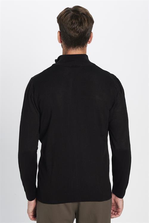 Erkek Slim Fit Dar Kesim Siyah Dik Yaka Fermuarlı Düz Hırka
