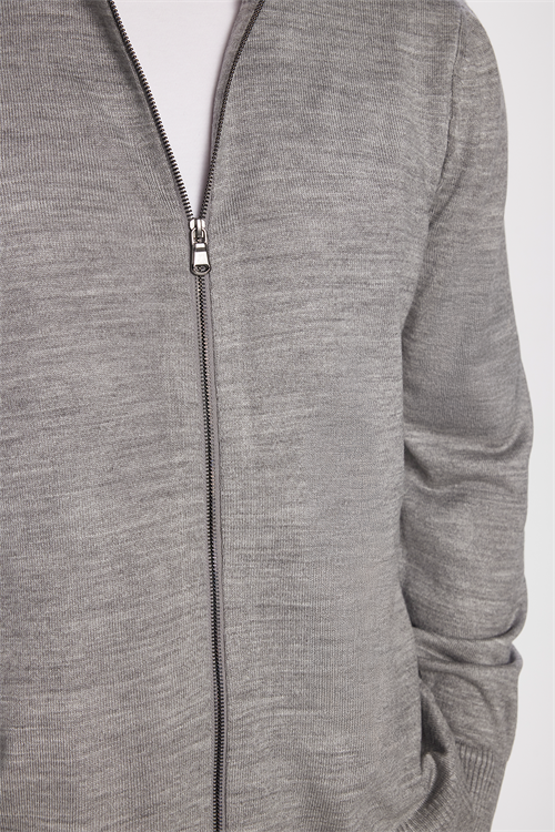 Erkek Slim Fit Dar Kesim Açık Gri Dik Yaka Fermuarlı Düz Hırka