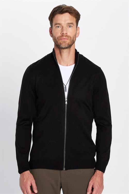 Erkek 3lü Paket Siyah-Lacivert-Gri Slim Fit Dar Kesim Dik Yaka Fermuarlı Düz Hırka